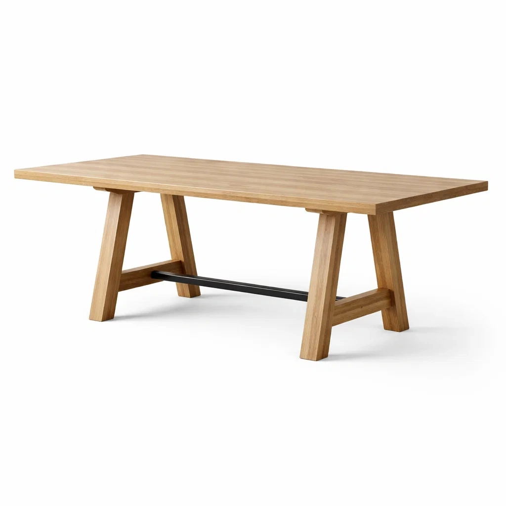 Tavolo rettangolare in Legno con Traversa in Metallo 200x90x75 cm-FURNIFYHUB