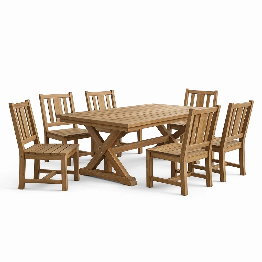 Set tavolo e sedie rettangolare in Legno di Acacia con Sei Sedie-FURNIFYHUB