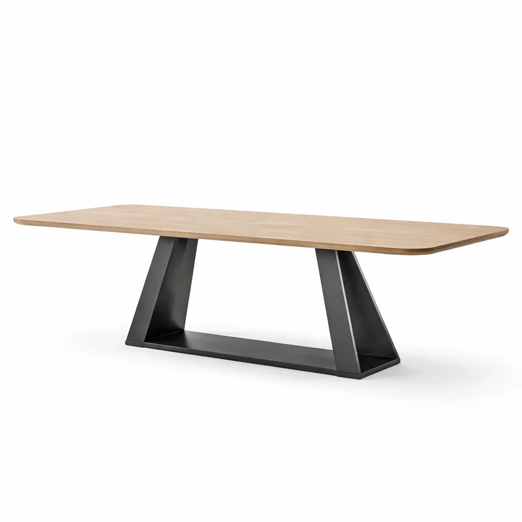 Tavolo rettangolare in Legno di Rovere e Metallo 200x100x75 cm-FURNIFYHUB