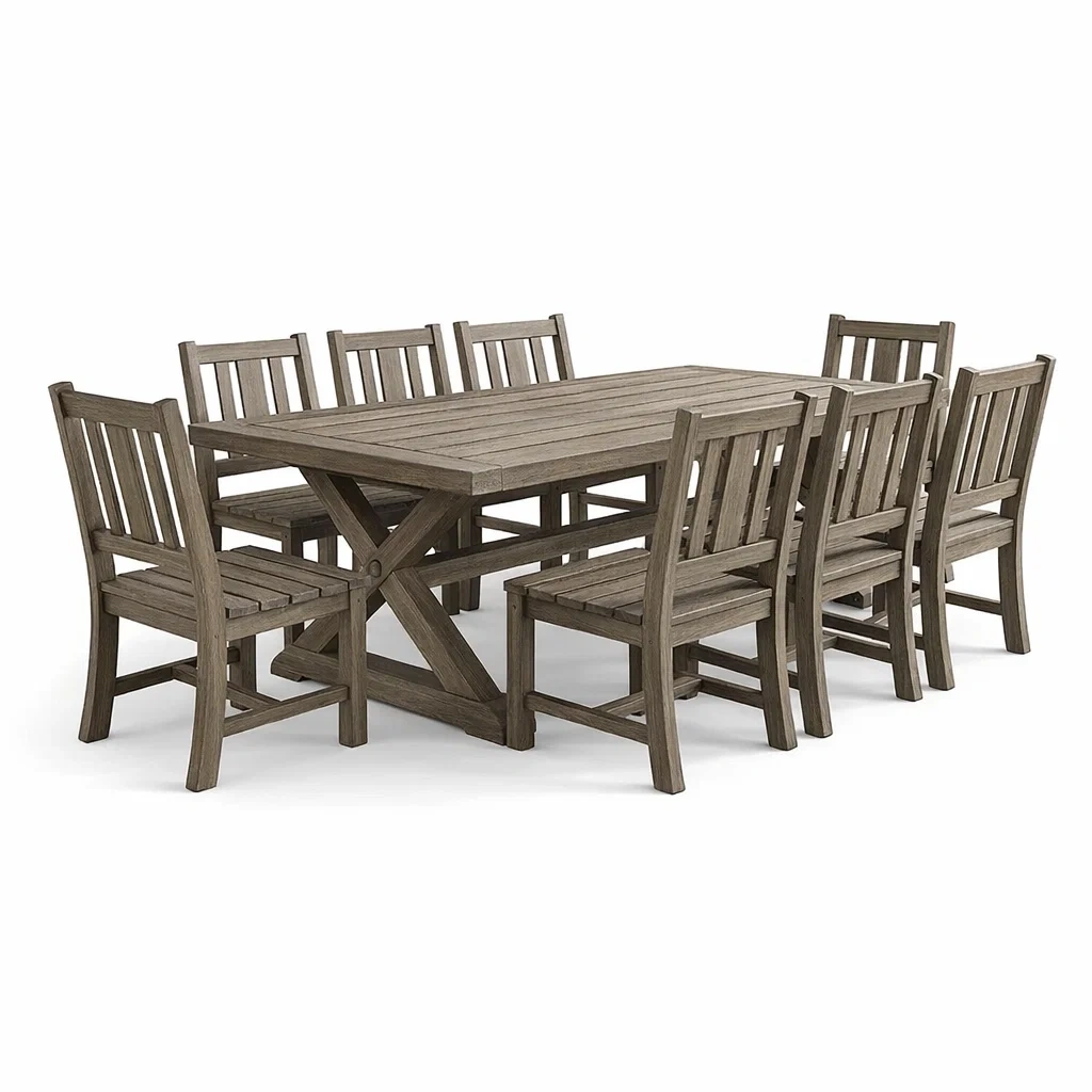 Set tavolo e sedie in Legno Massello Grigio con Otto Sedie-FURNIFYHUB