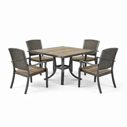 Set tavolo e sedie quadrato in Legno e Alluminio con Quattro Sedie in Rattan Sintetico-FURNVIBES