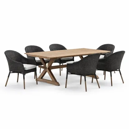 Set tavolo e sedie in Teak e Rattan con Cuscini-FURNVIBES