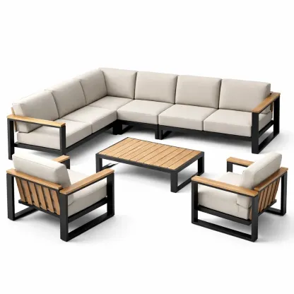 Set di divani in Alluminio e Acacia con Cuscini Beige-FURNVIBES