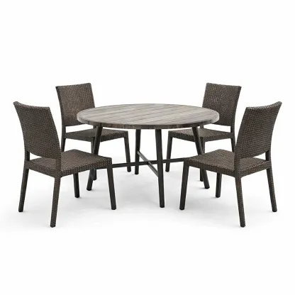 Set tavolo e sedie rotondo in Alluminio e Rattan Sintetico Marrone con Quattro Sedie-FURNVIBES