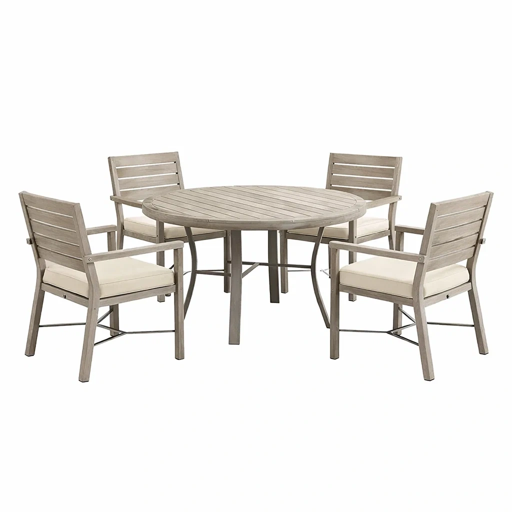 Set tavolo e sedie in Legno con Tavolo Rotondo e Quattro Sedie con Cuscini-FURNVIBES