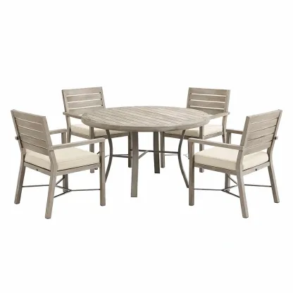 Set tavolo e sedie in Legno con Tavolo Rotondo e Quattro Sedie con Cuscini-FURNVIBES