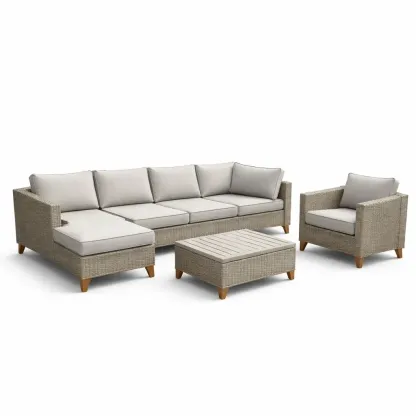 Set di divani in Rattan Sintetico Beige con Cuscini Grigi-FURNVIBES