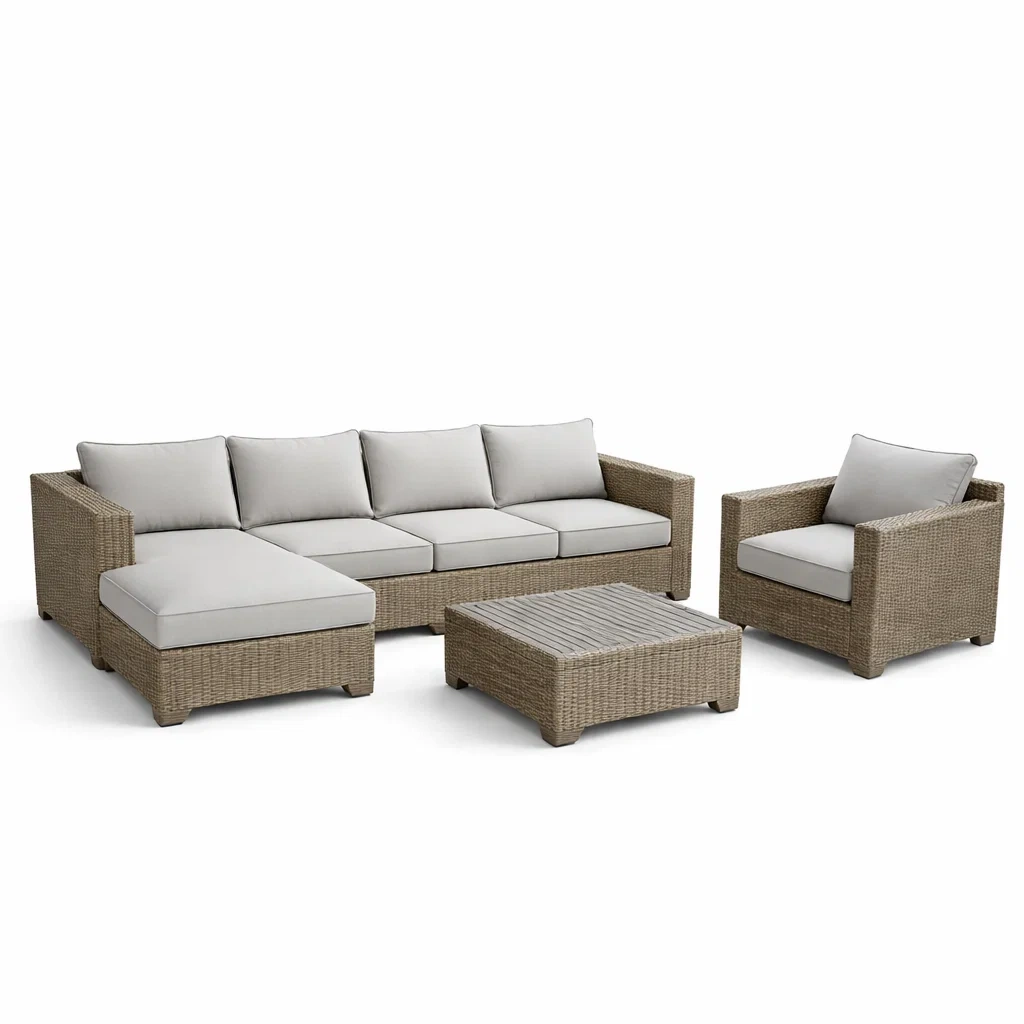 Set di divani in Rattan Sintetico con Cuscini in Poliestere Grigio-FURNVIBES