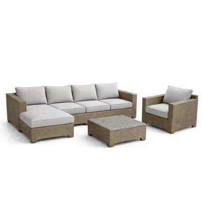 Set di divani in Rattan Sintetico con Cuscini in Poliestere Grigio-FURNVIBES