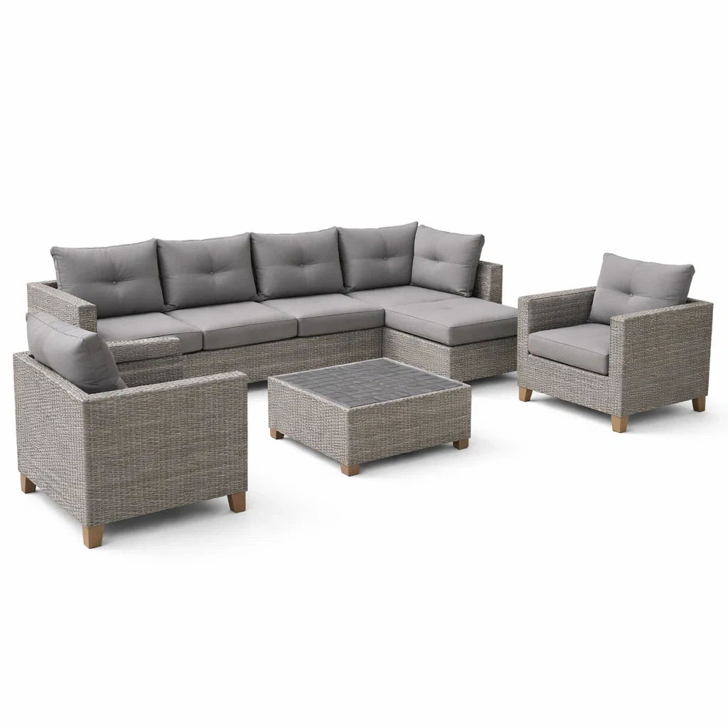 Set di divani angolare in Polyrattan con Cuscini Grigi-FURNVIBES