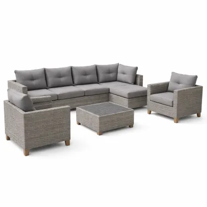 Set di divani angolare in Polyrattan con Cuscini Grigi-FURNVIBES