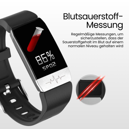 Healthtec - das 1. Gesundheitsarmband mit Echtzeit Herzfrequenzmesser, Blutdruck-/Sauerstoff-Tracker