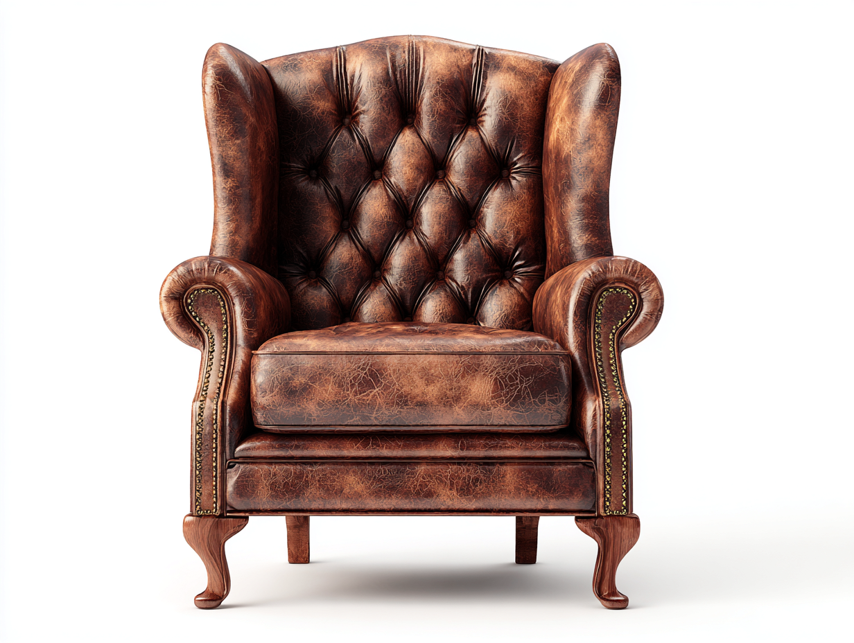 Ohrensessel Echtleder 90x95x110 cm - Braun - Klassisches Chesterfield-Design geeignet für das Wohnzimmer-Oakgetnest