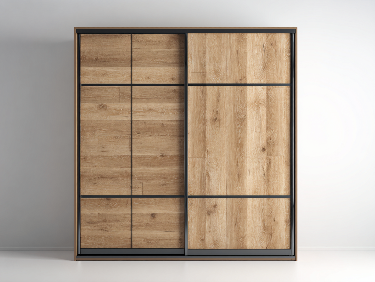 Kleiderschränke mit Schiebetüren Holzoptik 180x65x210 cm - Eiche - Schwarz - Modernes Design geeignet für das Wohnzimmer-Oakgetnest
