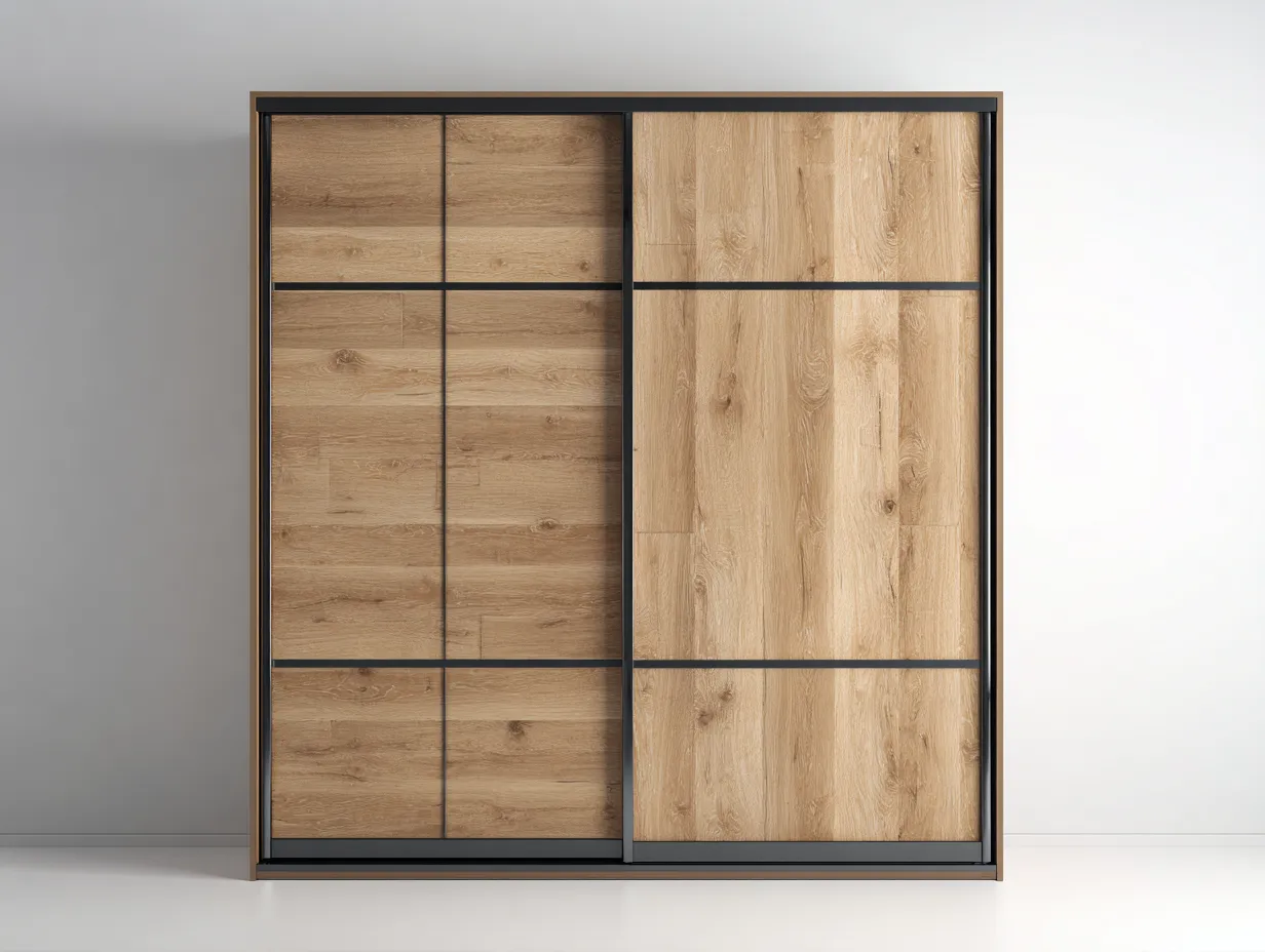 Kleiderschränke mit Schiebetüren Holzoptik 180x65x210 cm - Eiche - Schwarz - Modernes Design geeignet für das Wohnzimmer-Oakgetnest