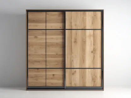 Kleiderschränke mit Schiebetüren Holzoptik 180x65x210 cm - Eiche - Schwarz - Modernes Design geeignet für das Wohnzimmer-Oakgetnest