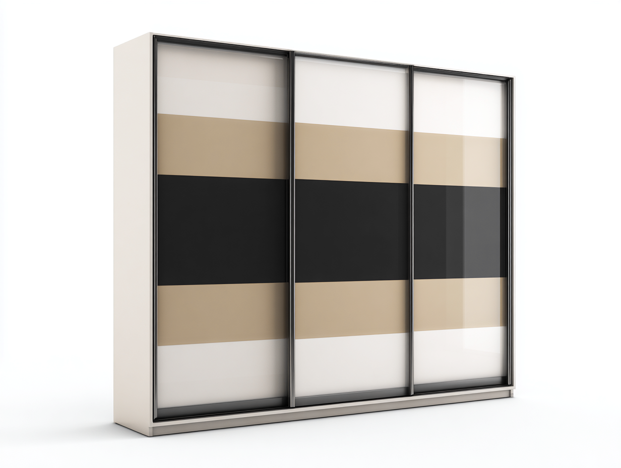 Kleiderschränke mit Schiebetüren Glasoptik 270x65x210 cm - Weiß - Beige - Schwarz - Modernes Design geeignet für das Wohnzimmer-Oakgetnest