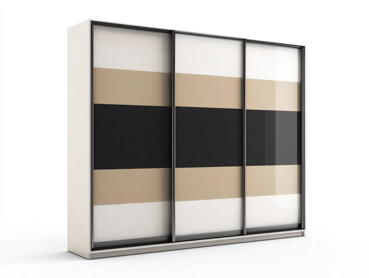 Kleiderschränke mit Schiebetüren Glasoptik 270x65x210 cm - Weiß - Beige - Schwarz - Modernes Design geeignet für das Wohnzimmer-Oakgetnest