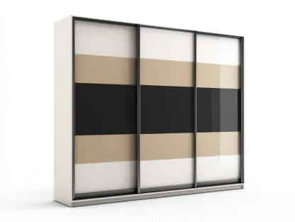 Kleiderschränke mit Schiebetüren Glasoptik 270x65x210 cm - Weiß - Beige - Schwarz - Modernes Design geeignet für das Wohnzimmer-Oakgetnest