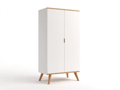 Kleiderschränke mit zwei Türen Holzwerkstoff 85x55x190 cm - Weiß - Skandinavisches Design geeignet für das Wohnzimmer-Oakgetnest