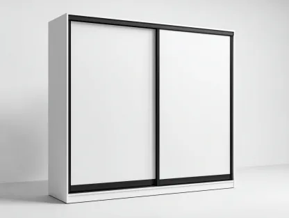 Kleiderschränke mit Schiebetüren Holzwerkstoff 200x60x210 cm - Weiß - Schwarz - Modernes Design geeignet für das Wohnzimmer-Oakgetnest