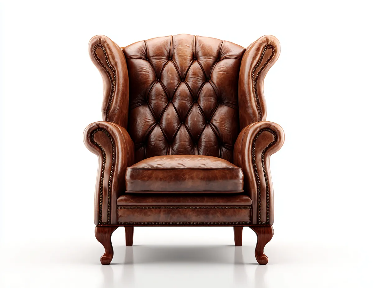 Ohrensessel Echtleder 90x95x110 cm - Hellbraun - Klassisches Chesterfield-Design geeignet für das Wohnzimmer-Oakgetnest