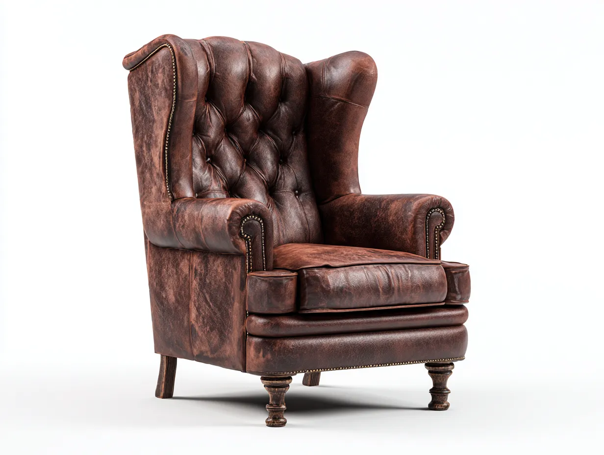 Ohrensessel Echtleder 85x90x105 cm - Braun - Klassisches Design geeignet für das Wohnzimmer-Oakgetnest