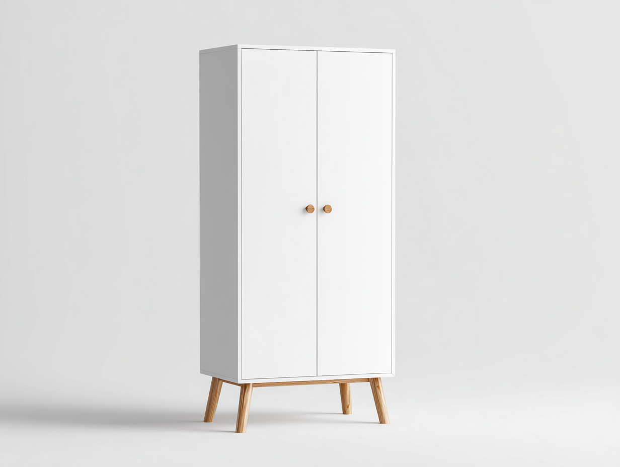 Kleiderschränke mit zwei Türen Holzwerkstoff 85x55x190 cm - Weiß - Skandinavisches Design geeignet für das Wohnzimmer-Oakgetnest