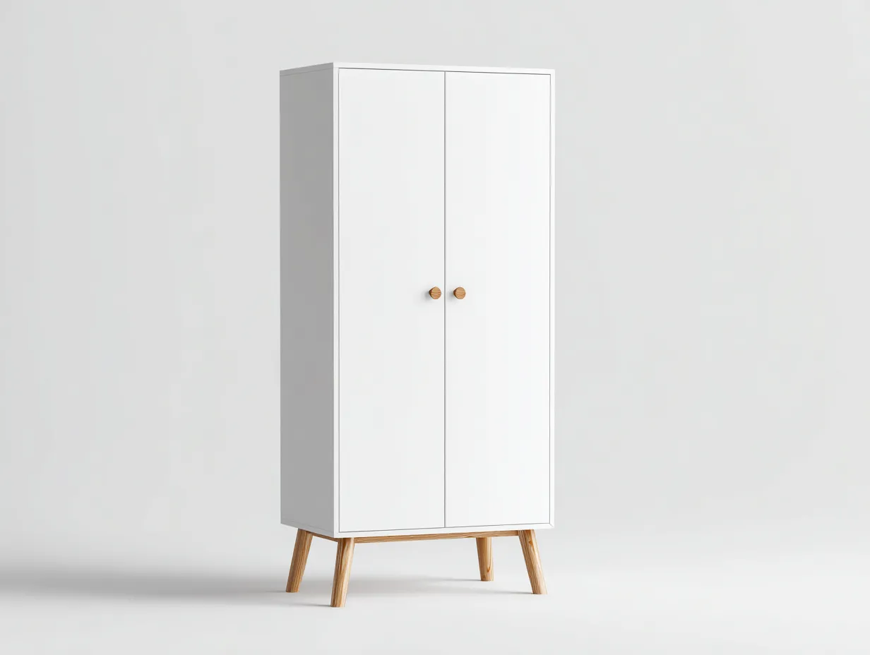 Kleiderschränke mit zwei Türen Holzwerkstoff 85x55x190 cm - Weiß - Skandinavisches Design geeignet für das Wohnzimmer-Oakgetnest