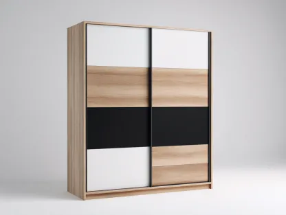 Kleiderschränke mit Schiebetüren Holzdekor 200x62x210 cm - Weiß - Eiche - Schwarz - Modernes Design geeignet für das Wohnzimmer-Oakgetnest