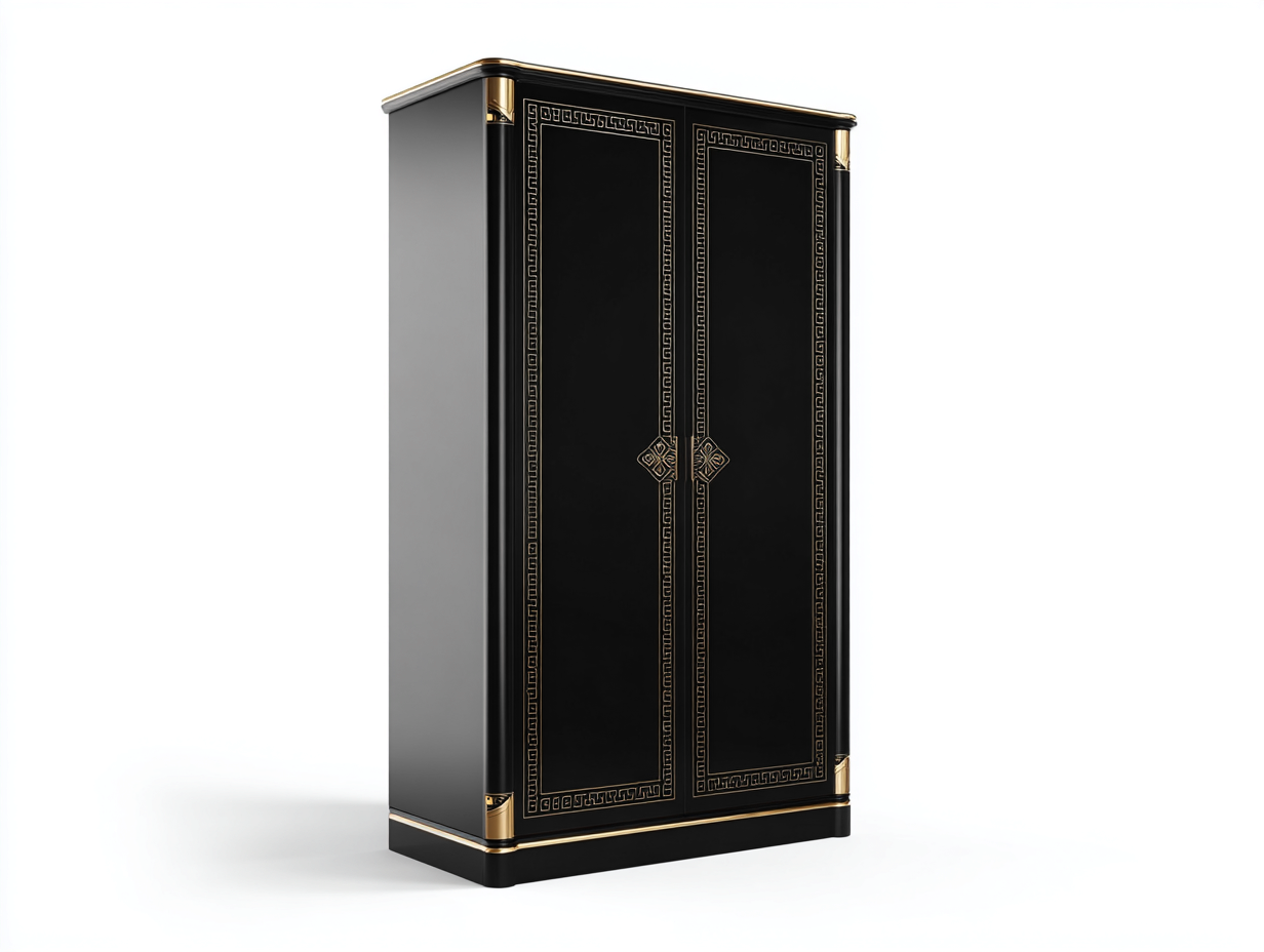 Kleiderschränke mit zwei Türen Holzwerkstoff 100x60x200 cm - Schwarz - Gold - Luxuriöses Design geeignet für das Wohnzimmer-Oakgetnest