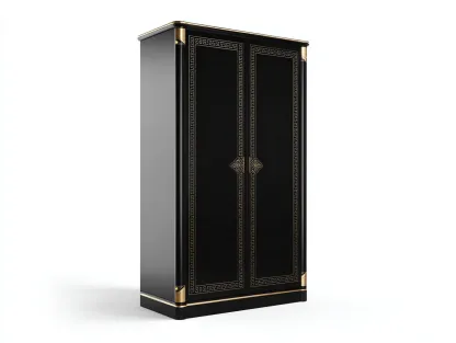 Kleiderschränke mit zwei Türen Holzwerkstoff 100x60x200 cm - Schwarz - Gold - Luxuriöses Design geeignet für das Wohnzimmer-Oakgetnest