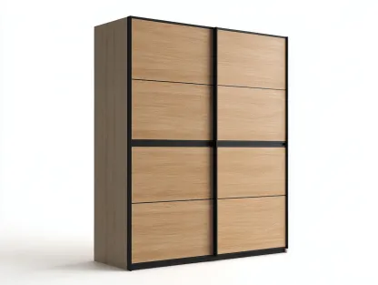 Kleiderschränke mit Schiebetüren Holzoptik 200x65x210 cm - Eiche - Schwarz - Modernes Design geeignet für das Wohnzimmer-Oakgetnest