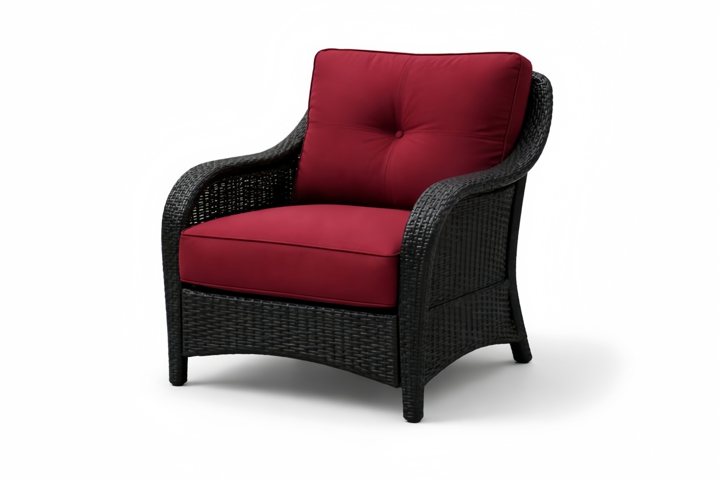 Sedia relax da esterno in Rattan con cuscini in Tessuto Poliestere Rosso