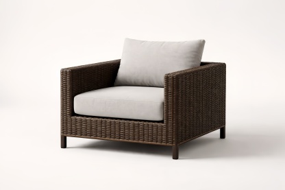 Sedia relax da esterno in Rattan Sintetico con Cuscini in Tessuto Poliestere Grigio