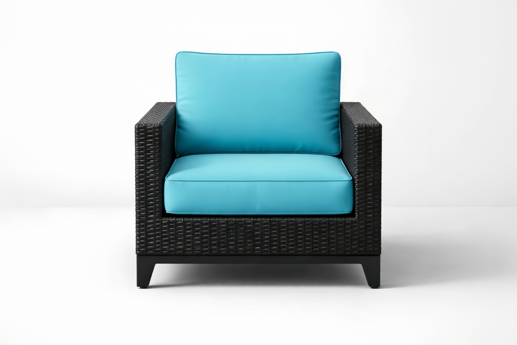 Sedia relax da esterno in Rattan con cuscini in Poliestere Azzurro