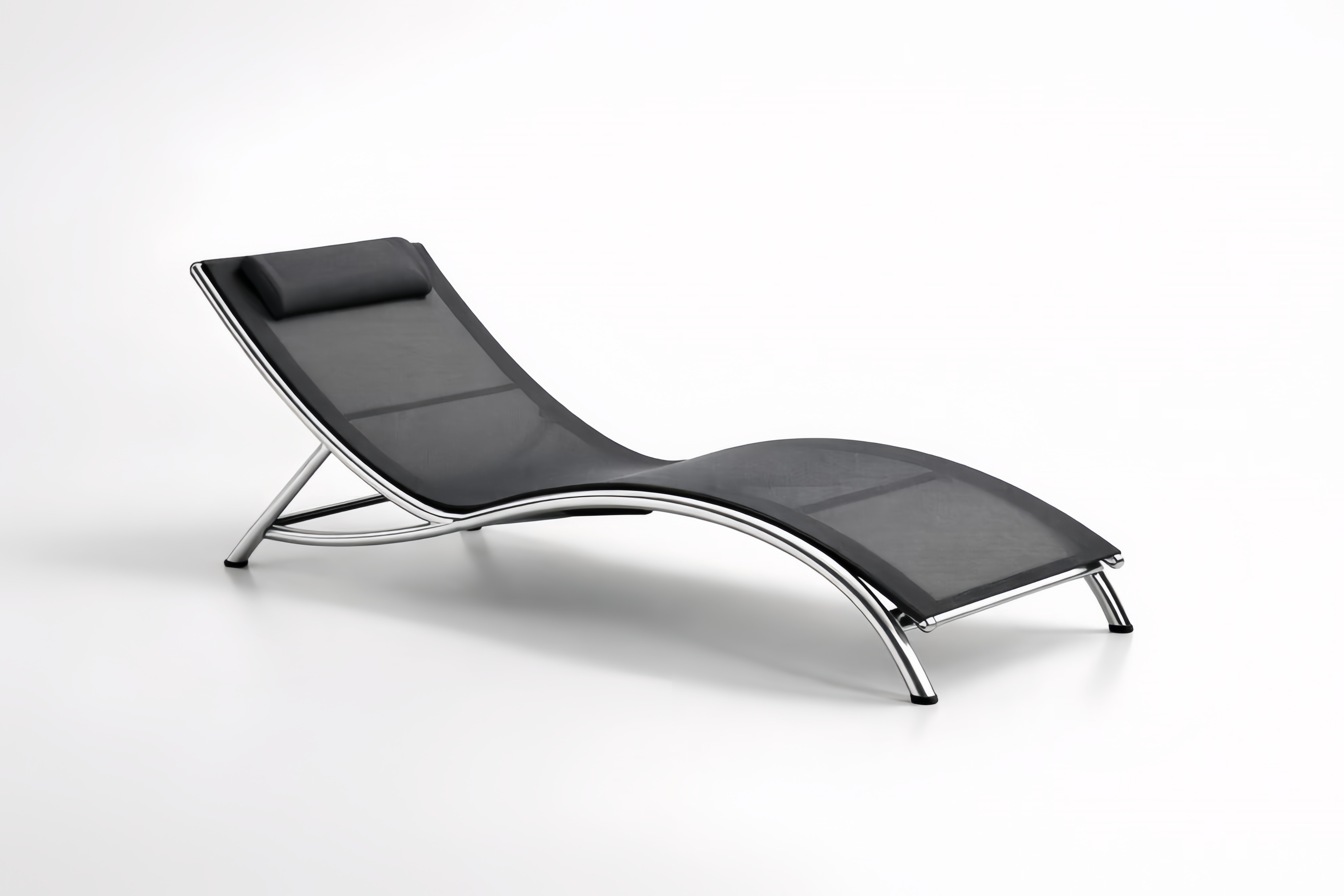 Chaise Longue in Acciaio Inox e Tessuto Textilene Nero