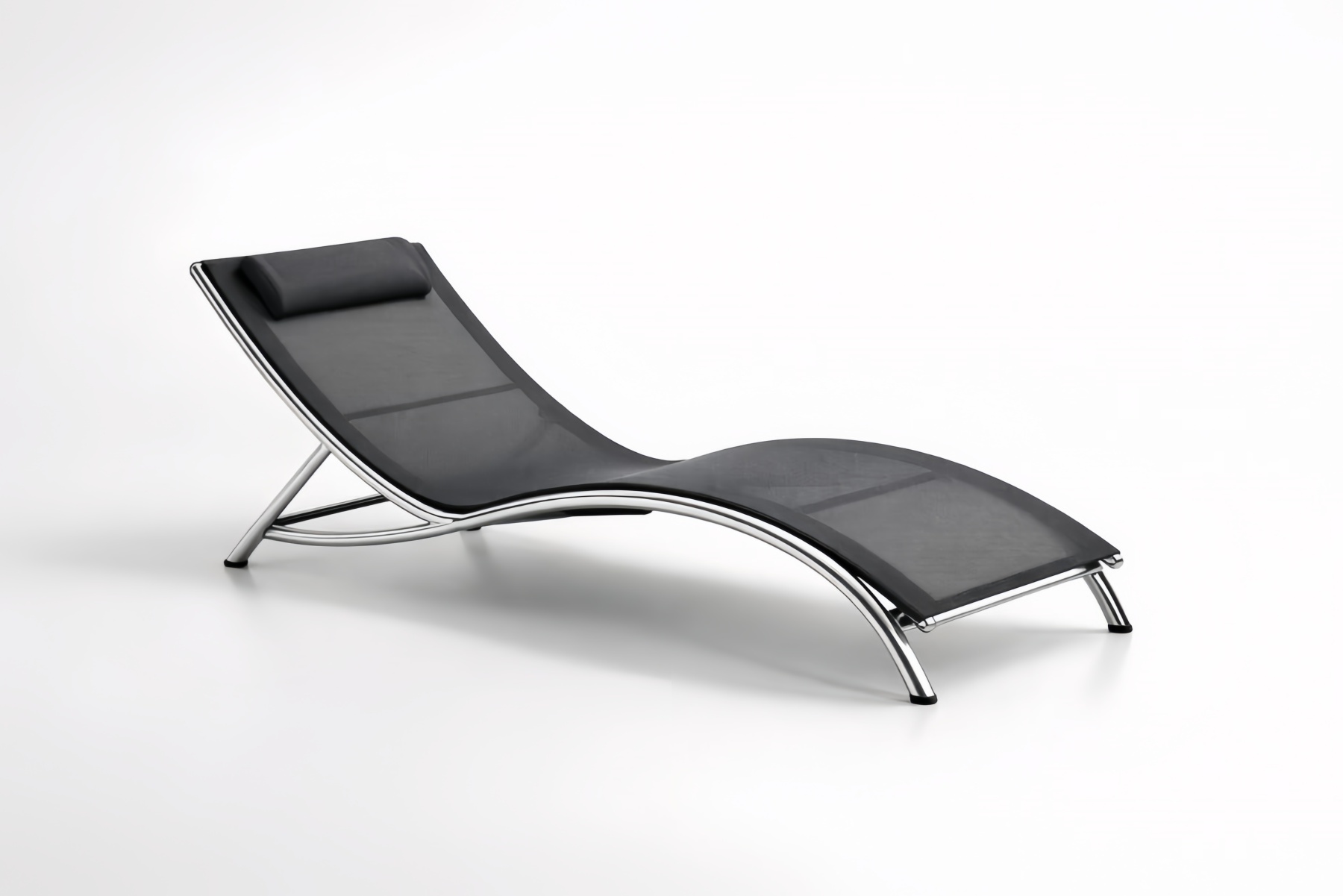Chaise Longue in Acciaio Inox e Tessuto Textilene Nero