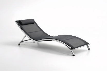 Chaise Longue in Acciaio Inox e Tessuto Textilene Nero