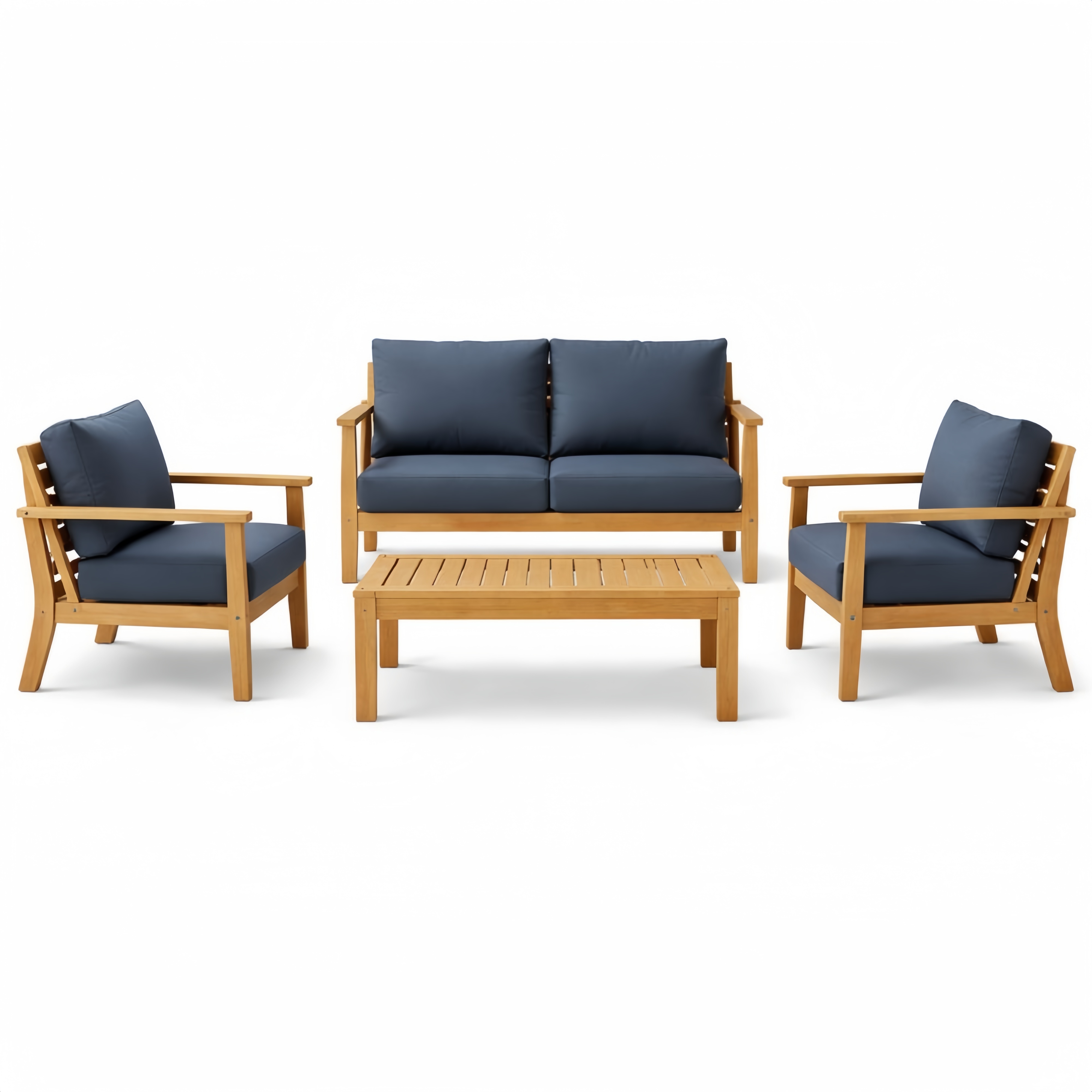 Set divano da esterno in legno con cuscini poliestere Blu scuro