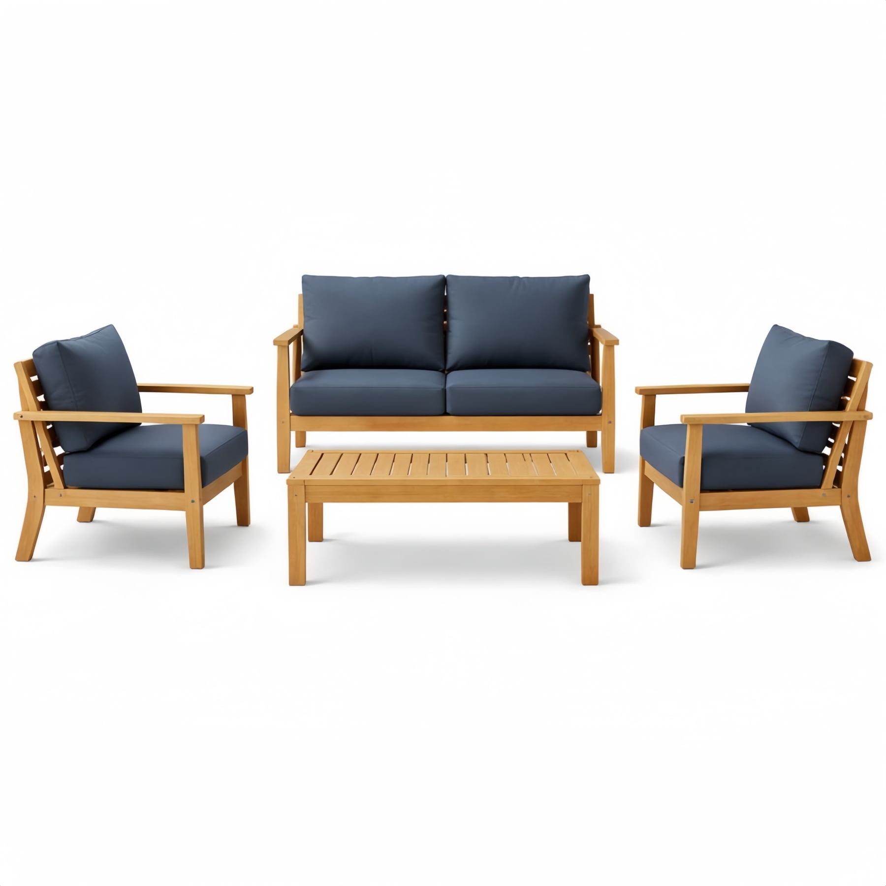 Set divano da esterno in legno con cuscini poliestere Blu scuro