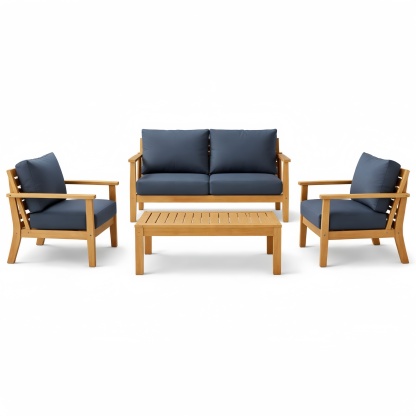 Set divano da esterno in legno con cuscini poliestere Blu scuro