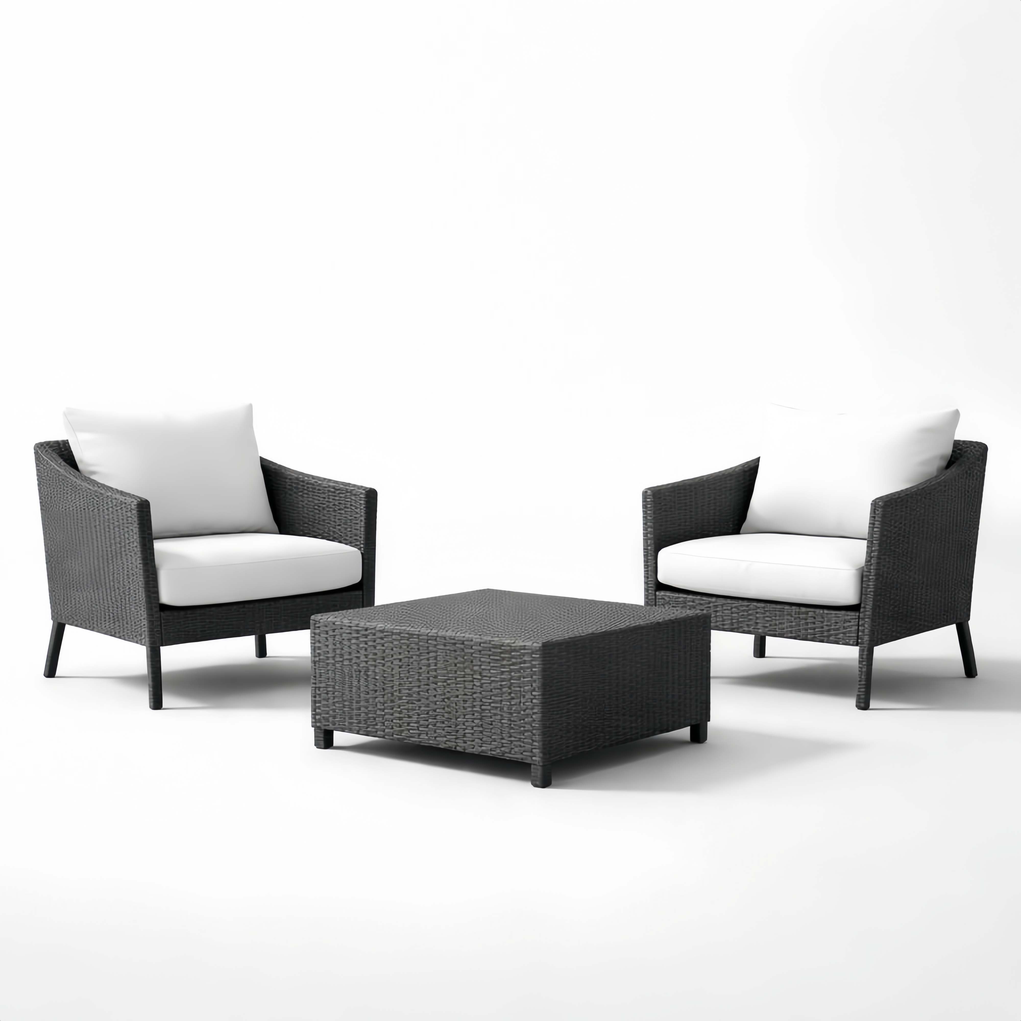 Set Giardino Rattan Due Poltrone e Tavolino Rettangolare