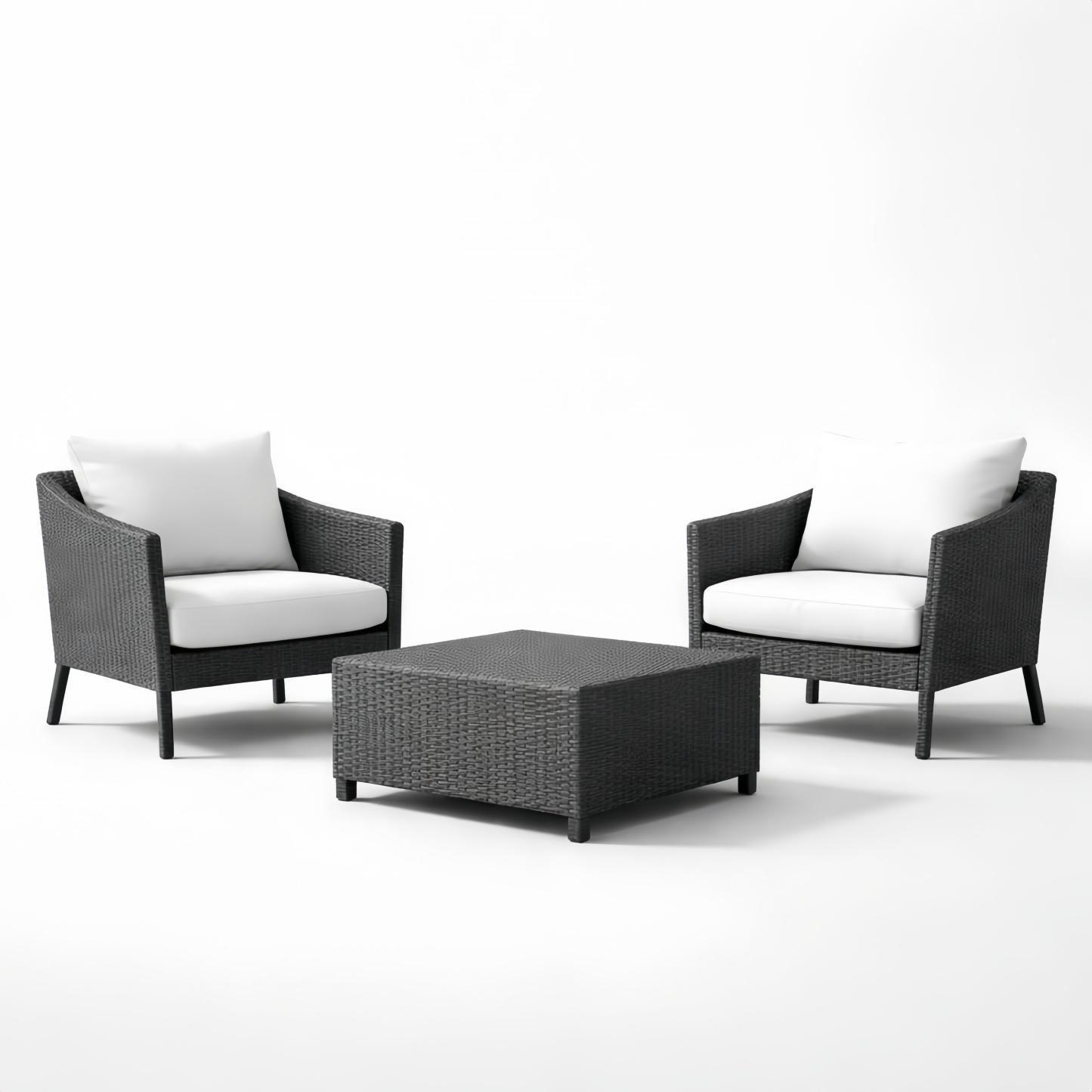 Set Giardino Rattan Due Poltrone e Tavolino Rettangolare