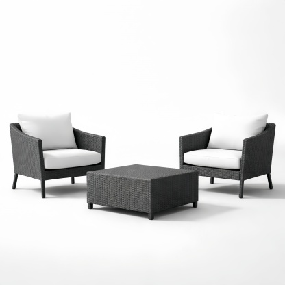 Set Giardino Rattan Due Poltrone e Tavolino Rettangolare