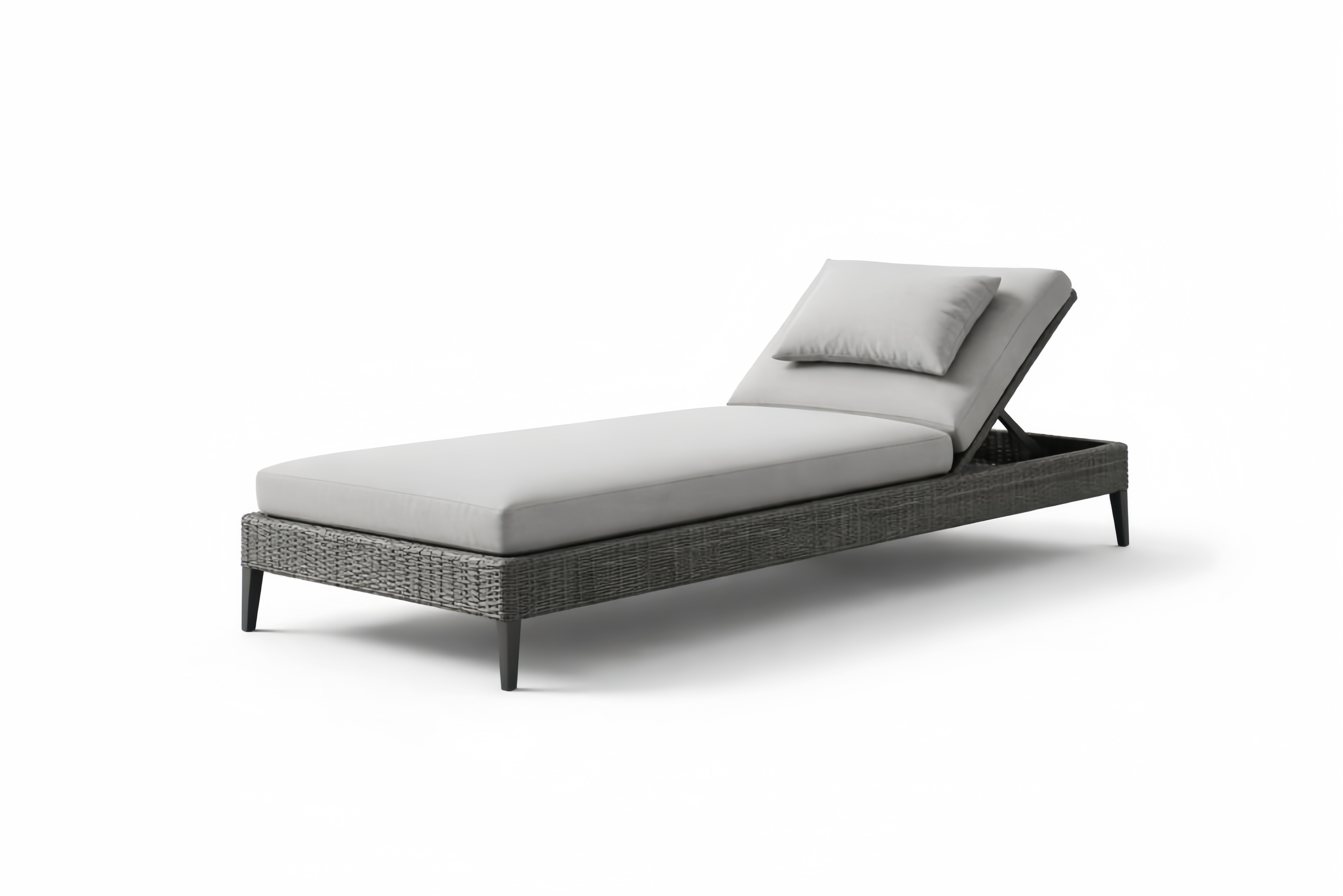 Lettino prendisole in rattan sintetico grigio con cuscino regolabile 200x70x35 cm(Lu×L×H)