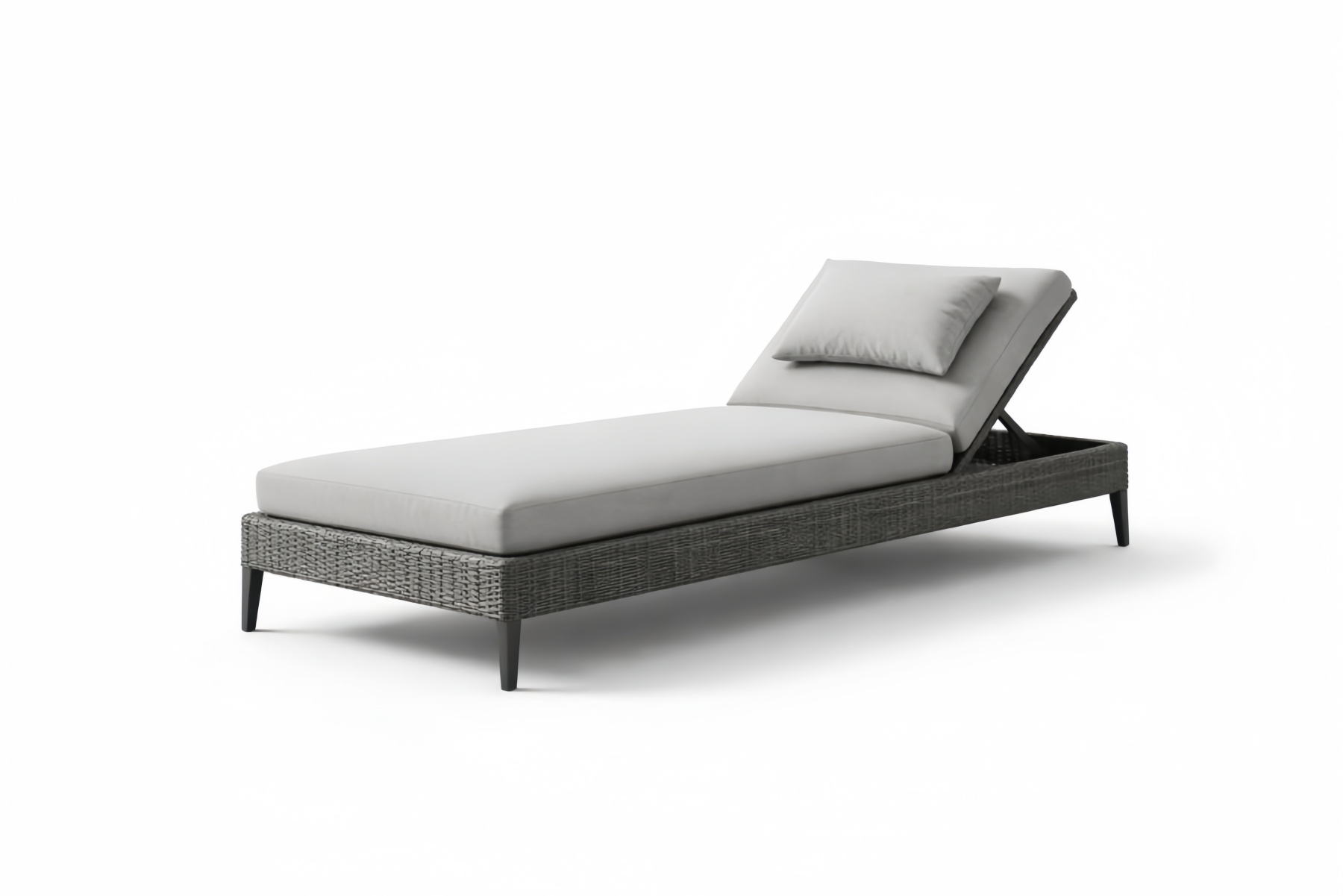 Lettino prendisole in rattan sintetico grigio con cuscino regolabile 200x70x35 cm(Lu×L×H)