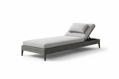 Lettino prendisole in rattan sintetico grigio con cuscino regolabile 200x70x35 cm(Lu×L×H)