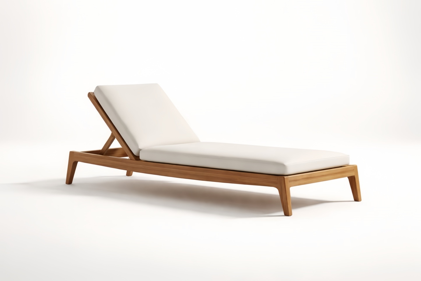 Lettino da esterno in teak con cuscino regolabile bianco lunghezza 200 cm