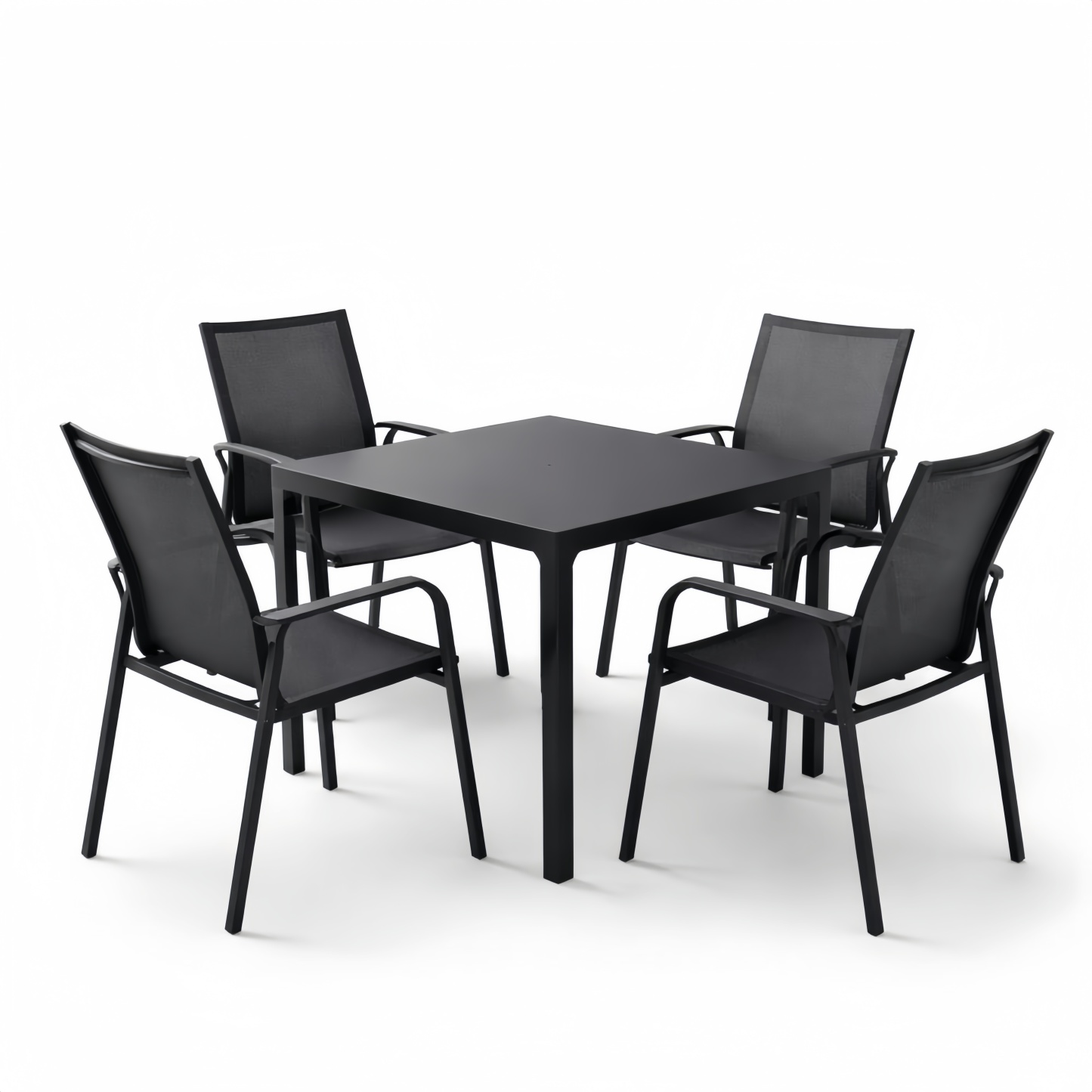 Set da Giardino Tavolo Quadrato in Alluminio con 4 Sedie in Textilene Nero